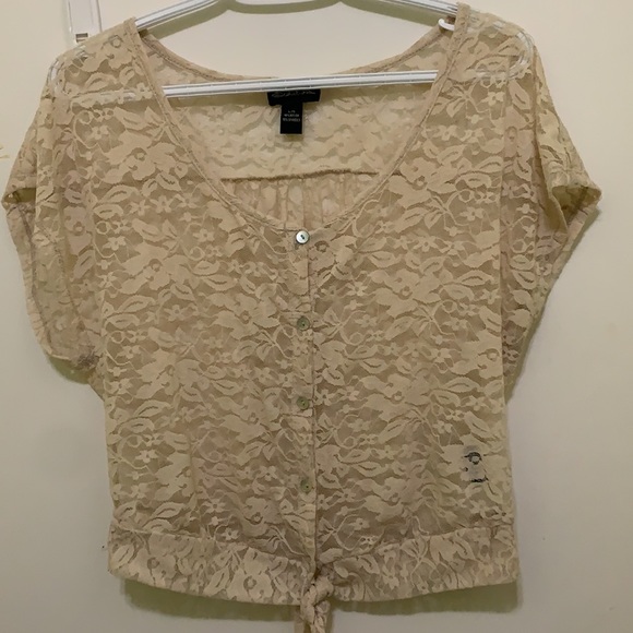 Seductions cream button up lace cropped blouse - Picture 2 of 2